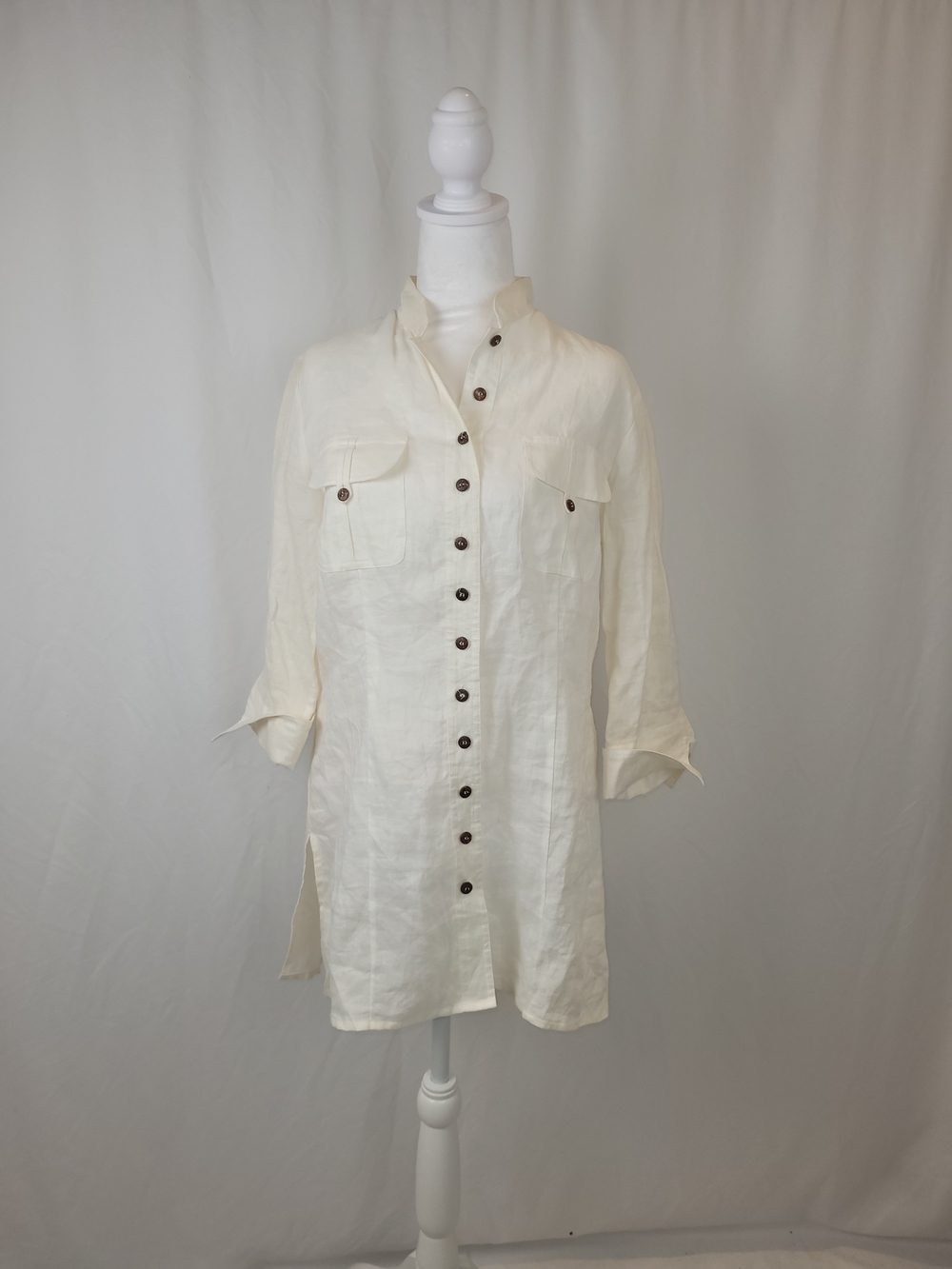 100% Linen Allison Taylor Cream Button-Front Tunic 100% Size Medium